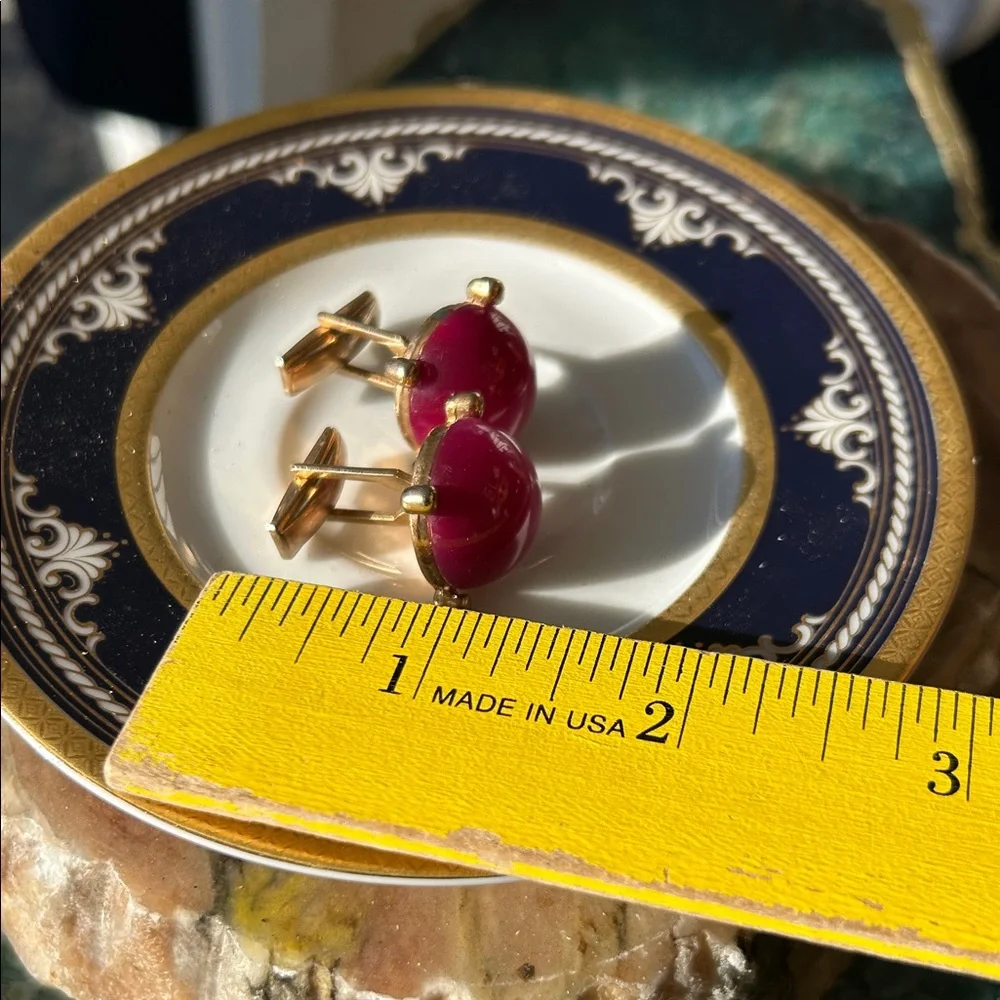 Vintage Art Deco Fuchsia Moon-glow Gold-Tone Cufflinks